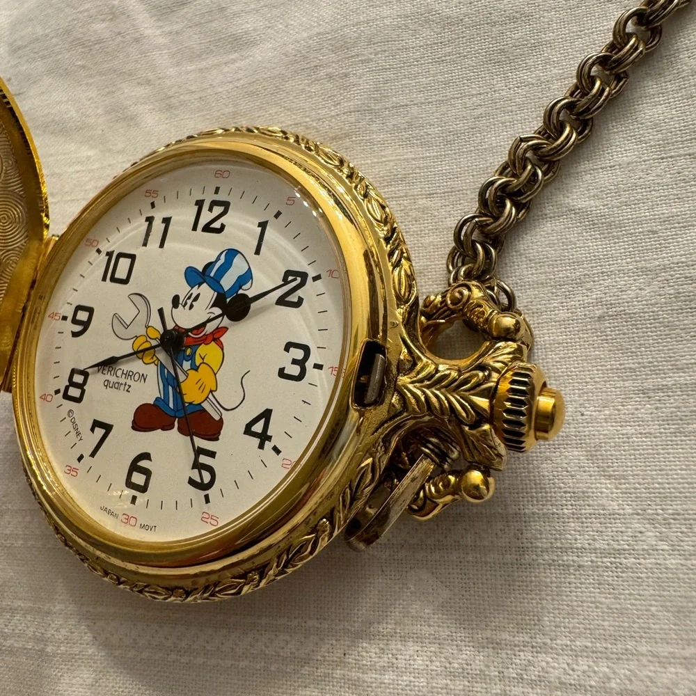 Disney Friends for 70 Years Watch and Tin timepiece gold tone on 7” chain 1998